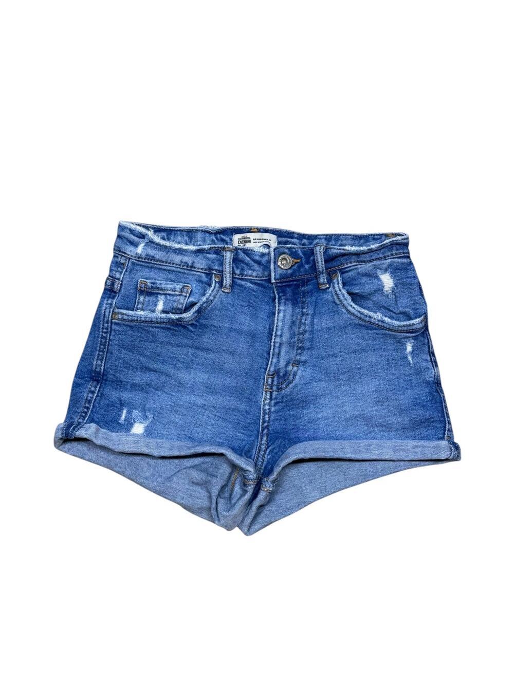 Zara Denim by TRF 00s Y2k Cuffed Stretch Distressed Jean Denim Micro Shorts Sz 2